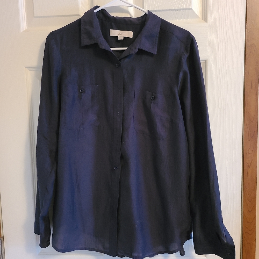 Shimmery navy button down size Medium